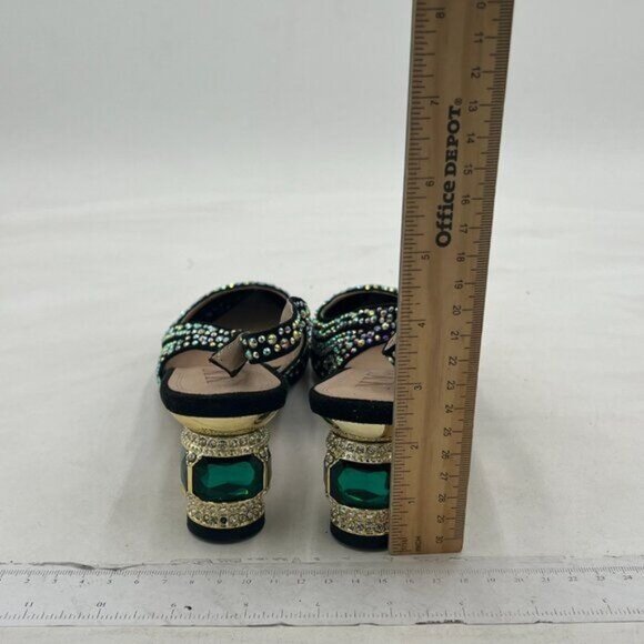 Women Pointed Toe Slingback Wedding Pumps Chunky Low Heel Rhinestone Sandals - Picture 5 of 8